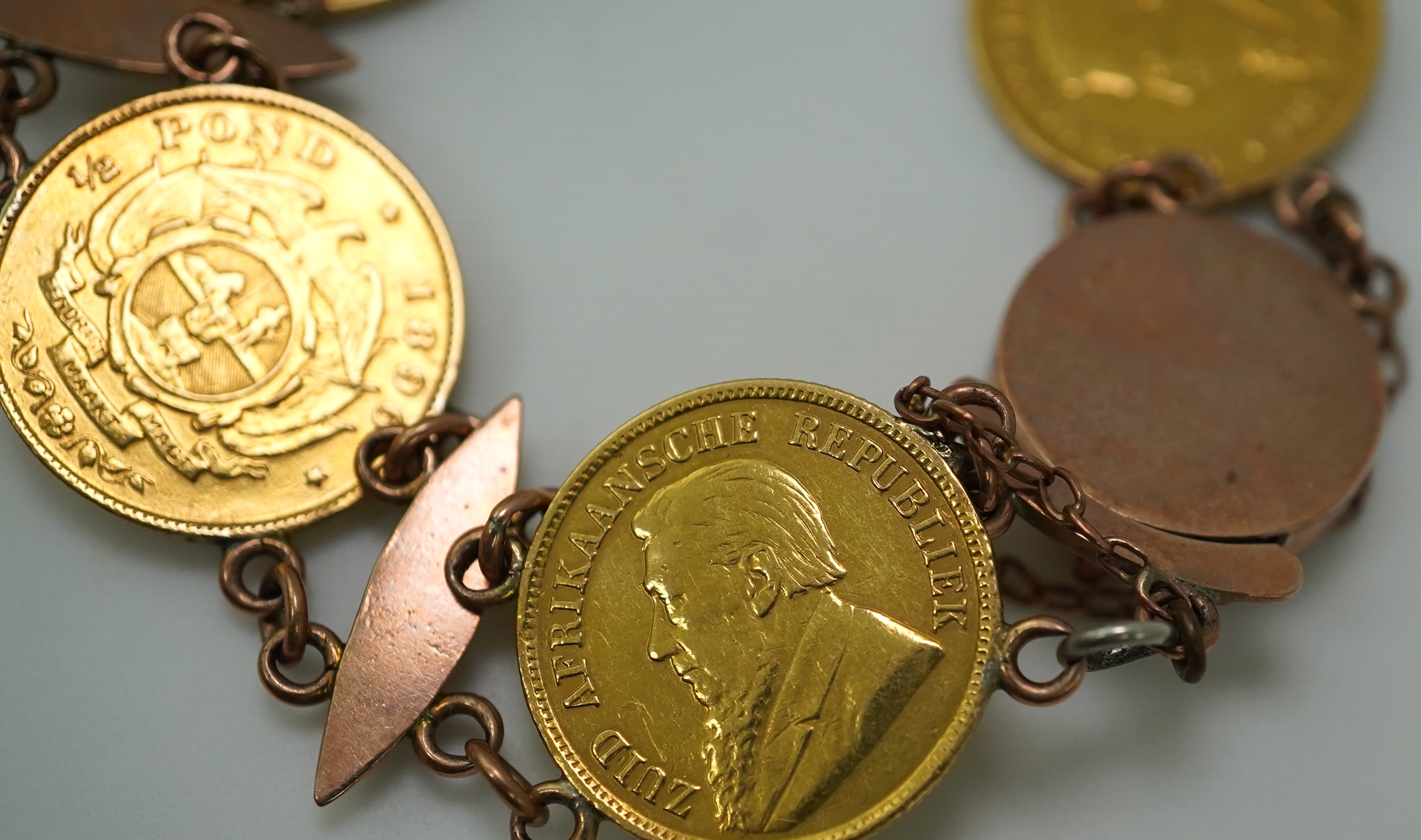 A late 19th century gold coin bracelet